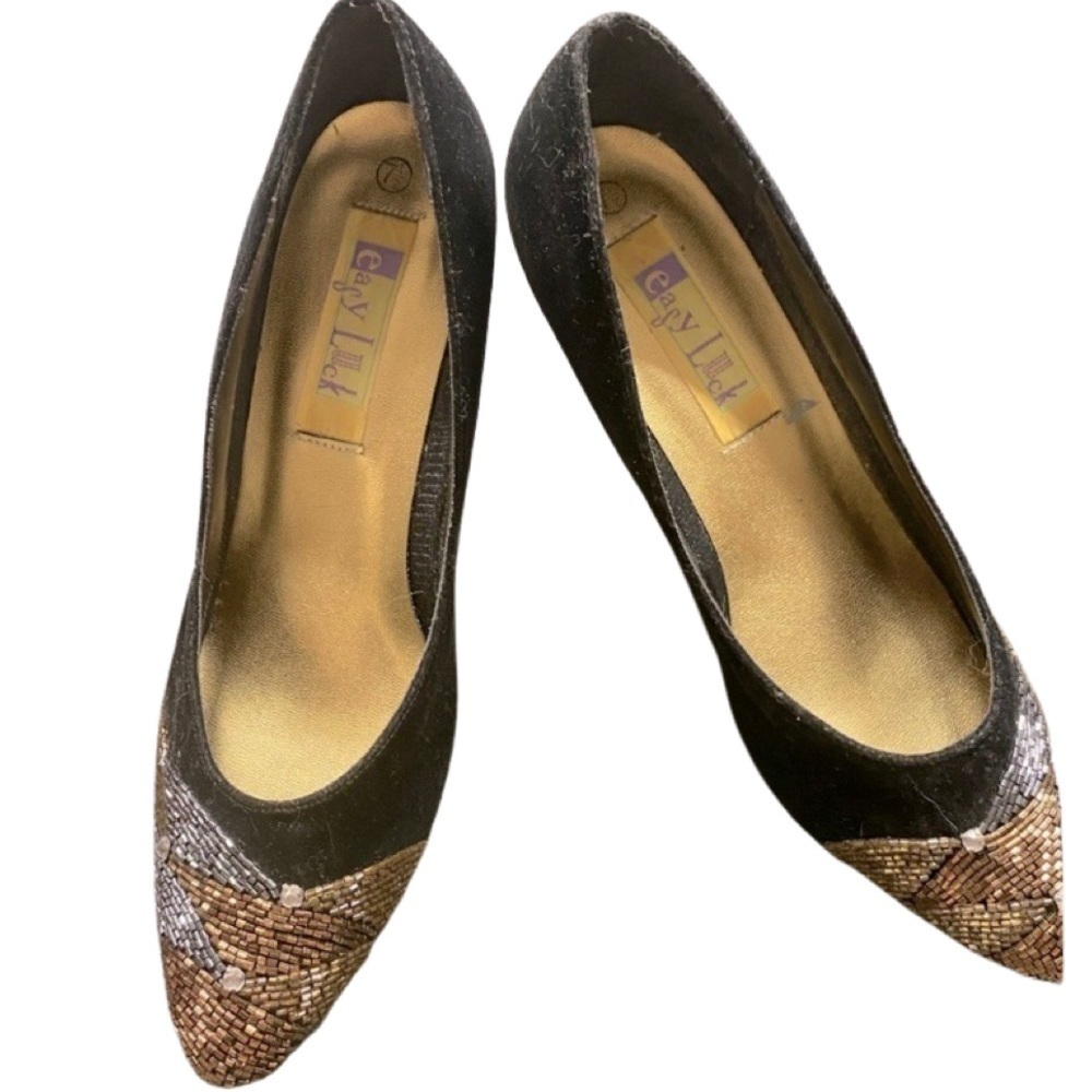 𝅺80s/90s Easy Luck beaded heels size 7 1/2